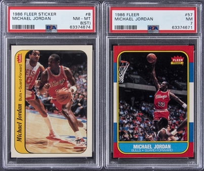 1986-87 Fleer Basketball Complete Set (132) Plus Stickers Set (11) – Including #57 Michael Jordan PSA NM 7 and #8 Jordan Sticker PSA NM-MT 8 (ST)